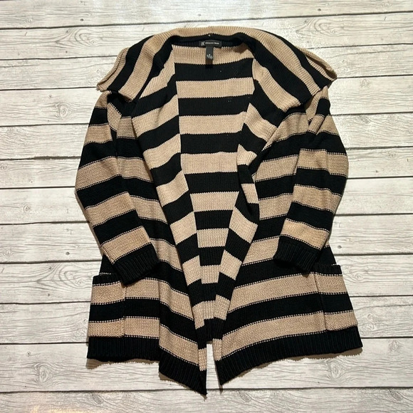 INC International Concepts Sweaters - 🌻INC International Concepts Tan and Black striped open front Cardigan sz. M